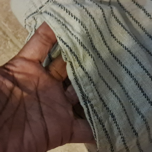 Orvis 100% Linen Ankle/Crop Capri High Rise Navy Beige Stripped w/Pockets Size L - Picture 3 of 8